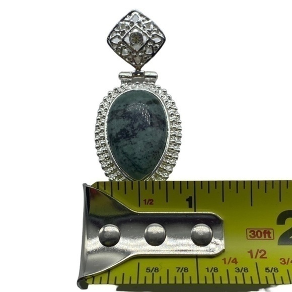 African Turquoise Gemstone Sterling Silver Pendant 2in